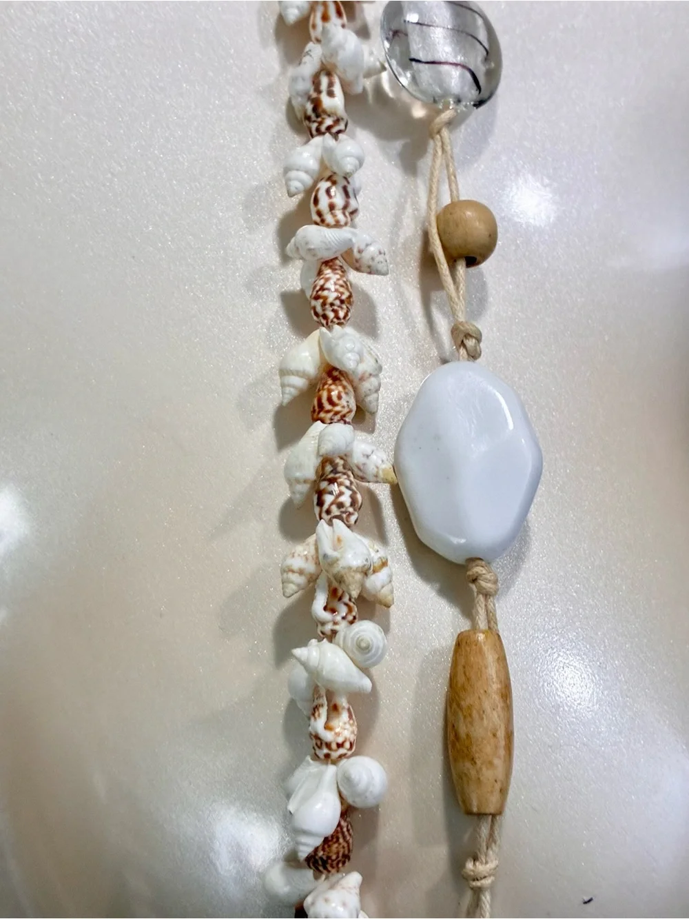 Stackable Beach Chic White & Tan Layered Shell & Bead Textured Necklace Lot of 2